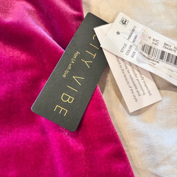 NWT City Vibe Velvet Fringe Asymmetrical Hem Bodycon Dress in Berry, size 11 - Picture 9 of 15